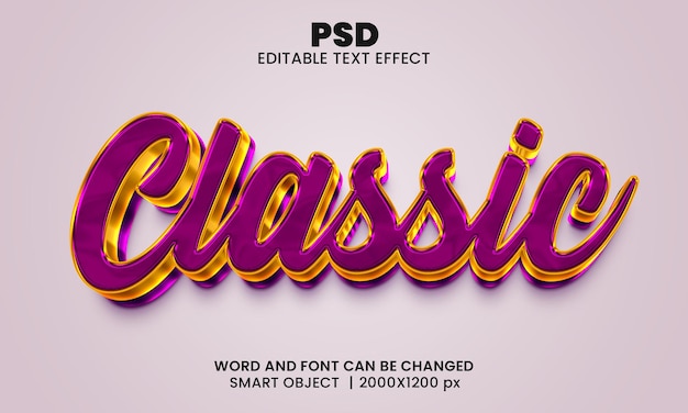 Classico effetto testo modificabile 3d Psd Premium con sfondo