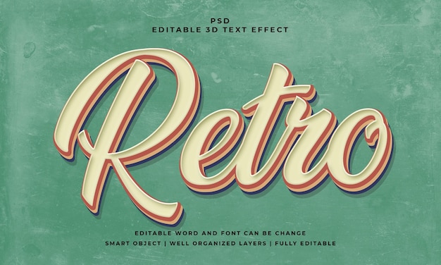 Classico retrò vintage psd 3d effetto di testo modificabile con sfondo