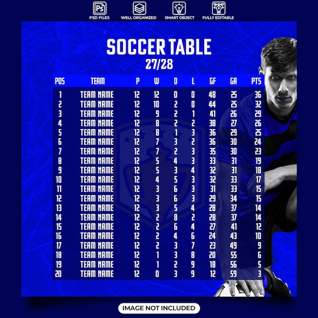 Classificação da liga de futebol em fundo azul