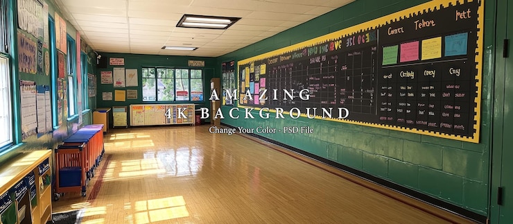 PSD classroom interior with sunlight