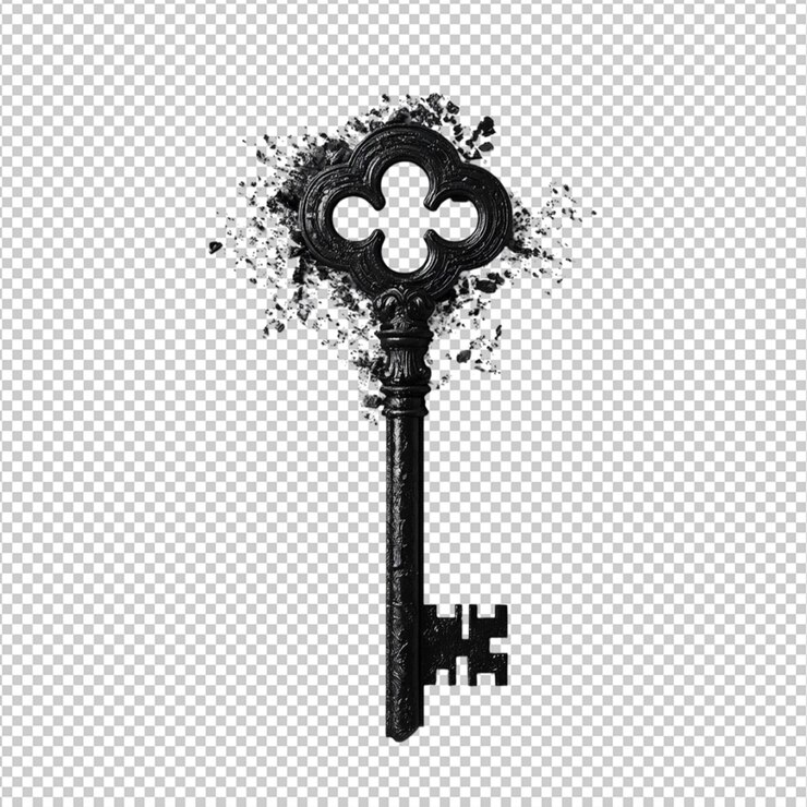 PSD clave negra antigua elemento de diseño desintegrador misterio arte antiguo cerradura oscura polvo imagen de metal descomposición