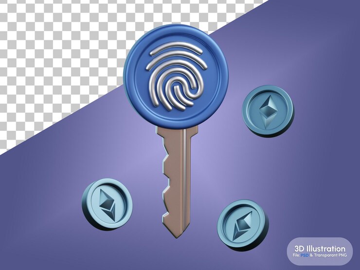 PSD clave privada de la criptomoneda ethereum ilustración en 3d