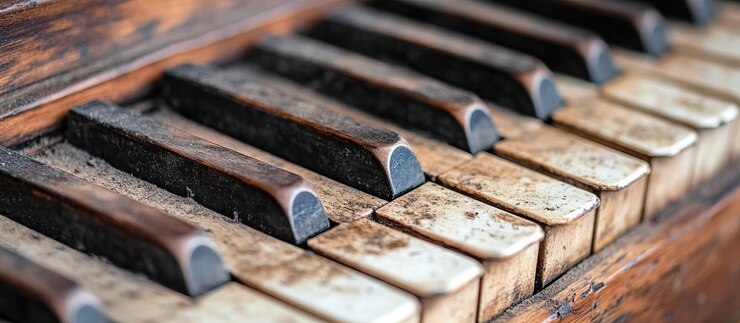 PSD claves de piano viejas y polvorientas