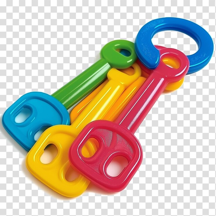 PSD claves de plástico de colores en un fondo transparente