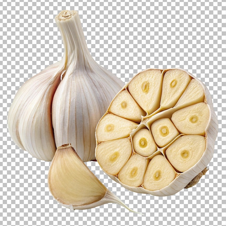 PSD clavos de ajo frescos sobre un fondo transparente