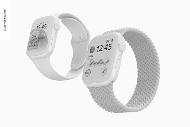 Clay Apple Watch Series 7 Set Mockup, rechte Ansicht