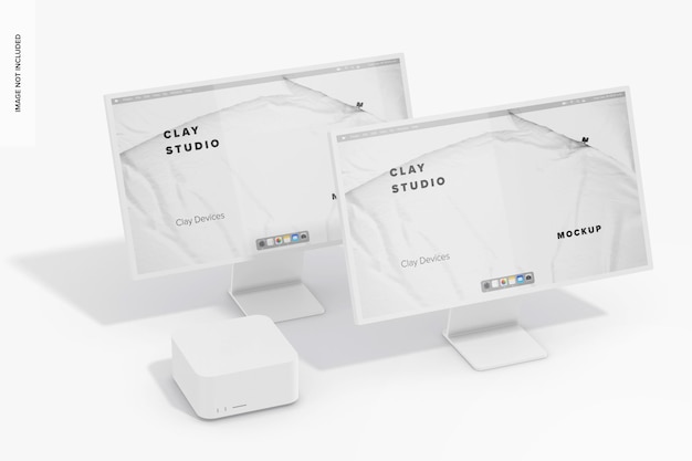 Clay Computer Studio Mockup High Angle View
