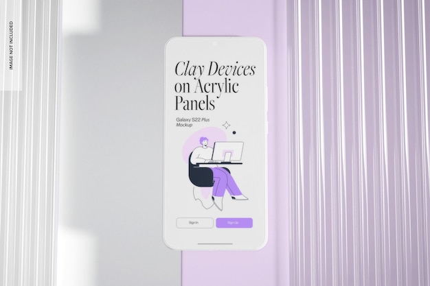 Clay Galaxy S22 Plus em pódios Mockup, Top View