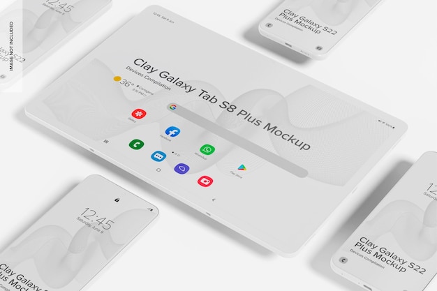 PSD clay galaxy tab s8 plus mit galaxy s22 plus mockup, mosaik