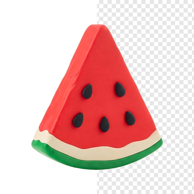 Clay Watermelon Slice isolated with transparent background clay style 3D Render