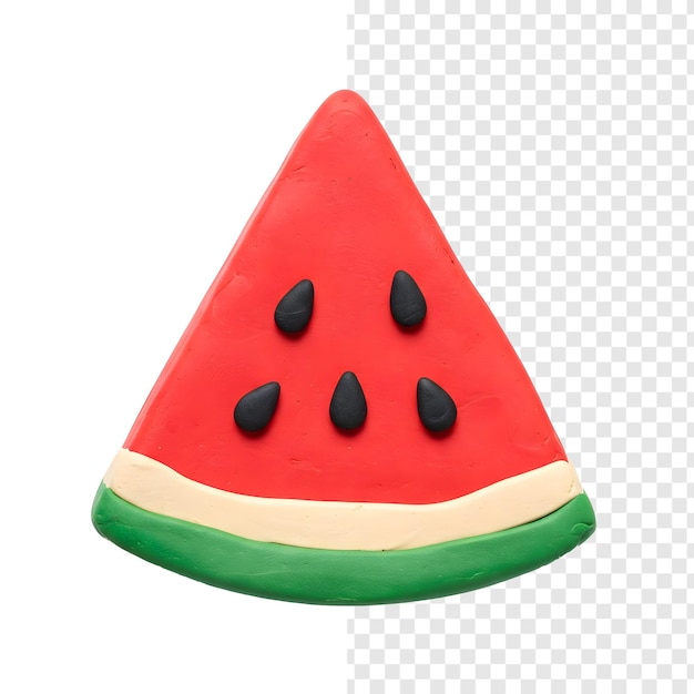 Clay Watermelon Slice isolated with transparent background clay style 3D Render