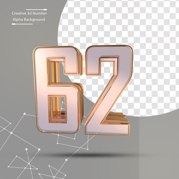 Clean gold 3d number 62