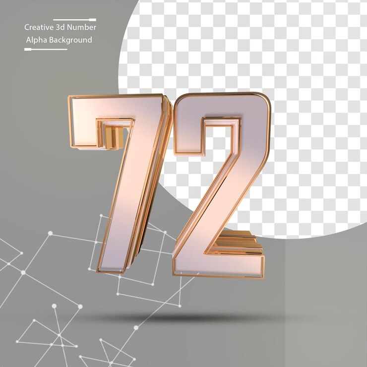 Clean gold 3d number 72