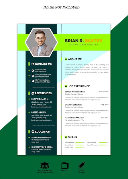 PSD clean modern resume portfolio cv psd template