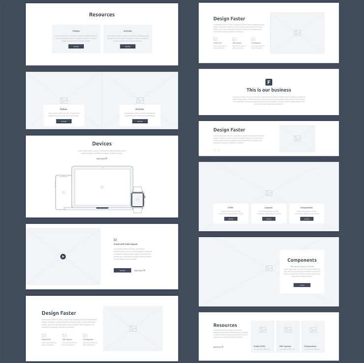 Clean Website Wireframes Benutzeroberflächen-Kit