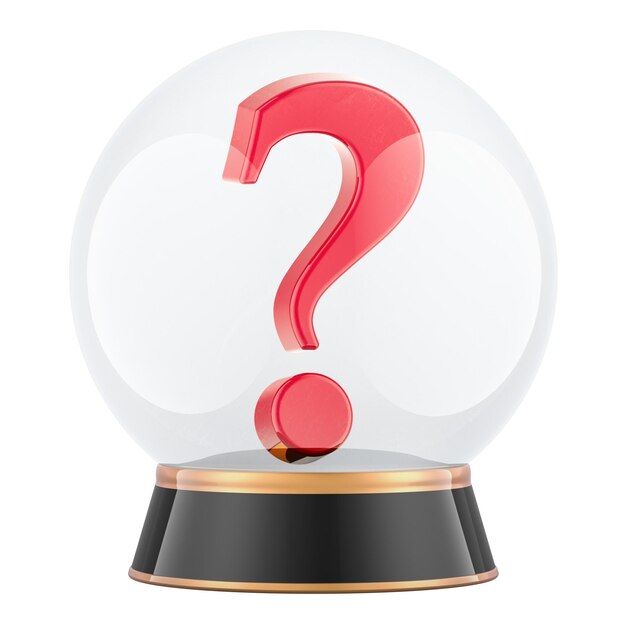 Clear Crystal Ball with question mark 3D rendering isolated on transparent background