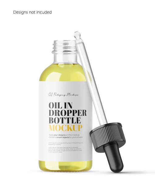 Clear dropper bottle with oil psd mockup. (em inglês)