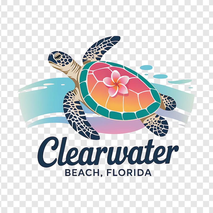 Clearwater Beach Sea Turtle Tropical Logo