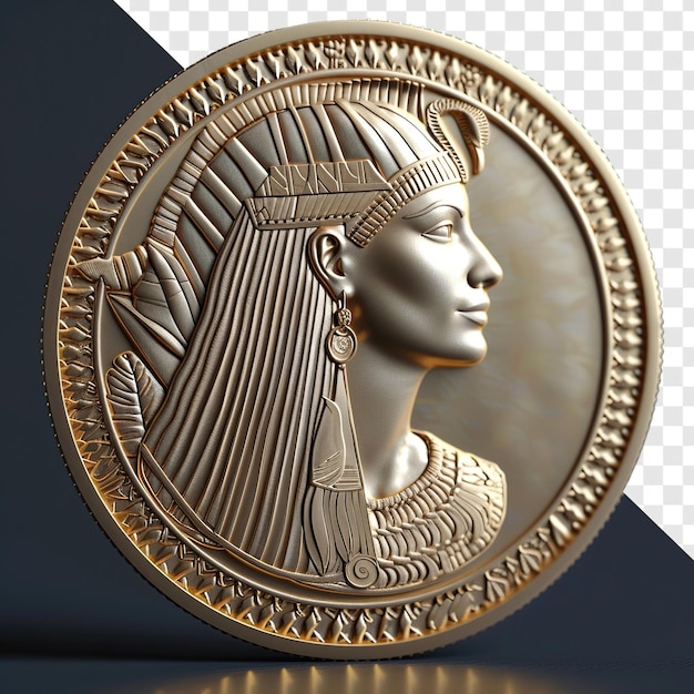 PSD cleopatra moneda de oro renderizado en 3d aislado