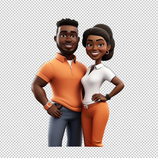 Clever black couple 3d estilo de desenho animado iso de fundo transparente