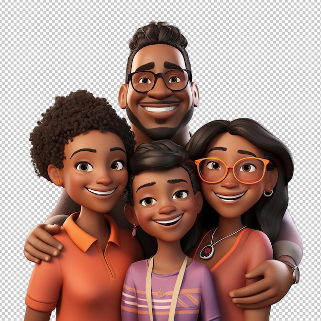 Clever black family 3d cartoon-stil durchsichtiger hintergrund iso