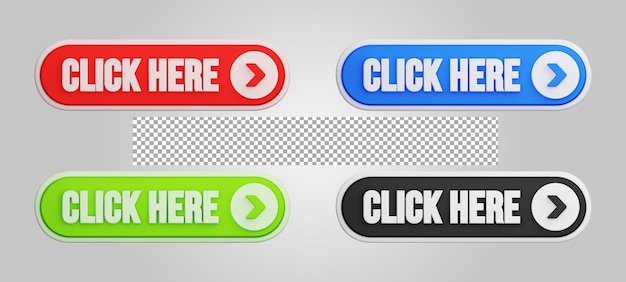 Click here button isolated on transparent background 3D Render