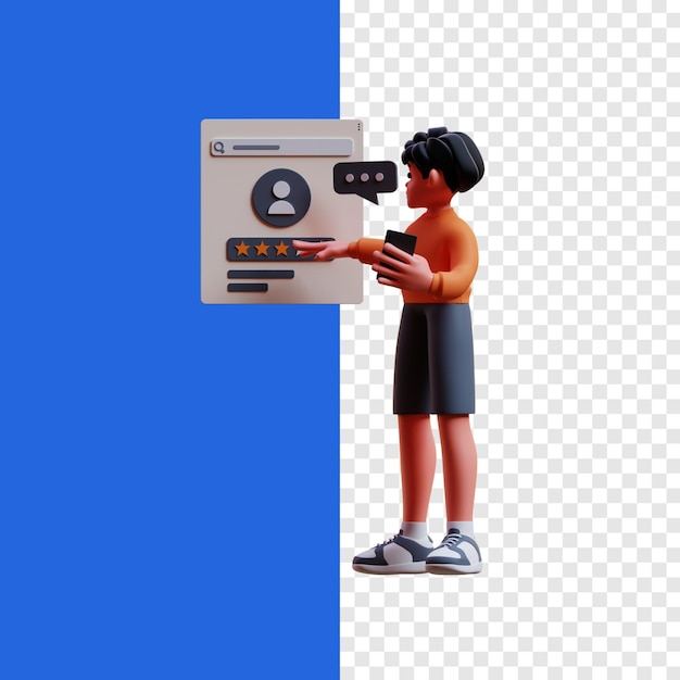 client donnant une note au vendeur illustration 3d