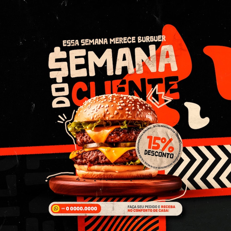 PSD cliente semana conceito hambúrguer oferta promoção post modelo psd