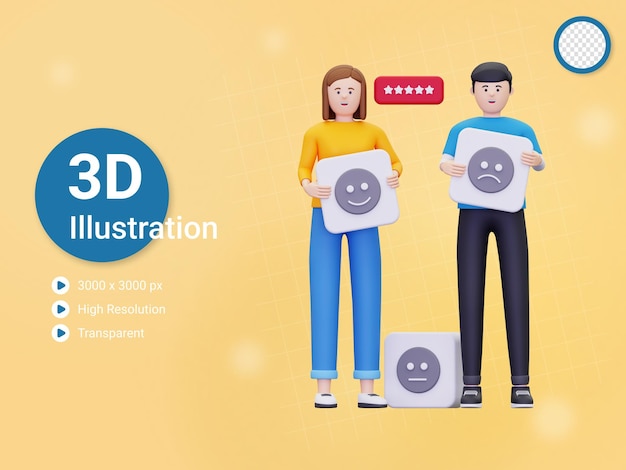 PSD les clients 3d donnent une illustration de commentaires