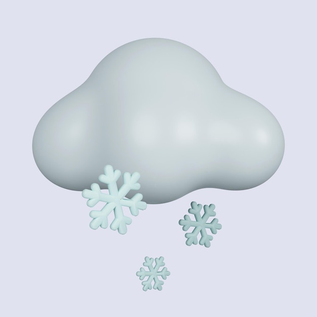 Clima 3D Nube con copos de nieve icono de día nevado aislado en fondo gris Ilustración de renderización 3D Camino de recorte