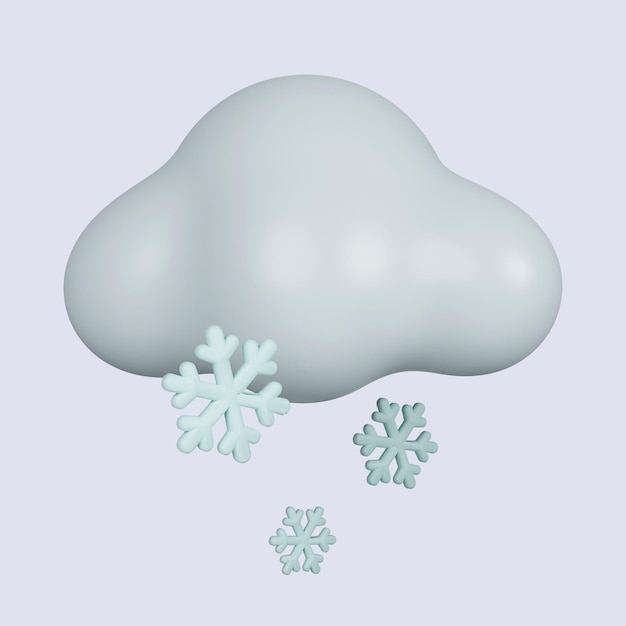 PSD clima 3d nube con copos de nieve icono de día nevado aislado en fondo gris ilustración de renderización 3d camino de recorte