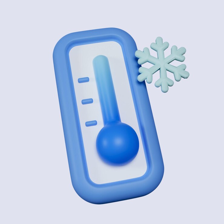 PSD clima 3d termómetro frío icono de meteorología de termostato aislado en fondo gris ilustración de renderización 3d camino de recorte