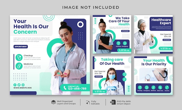 Clínica de saúde e modelo de postagem do instagram médico