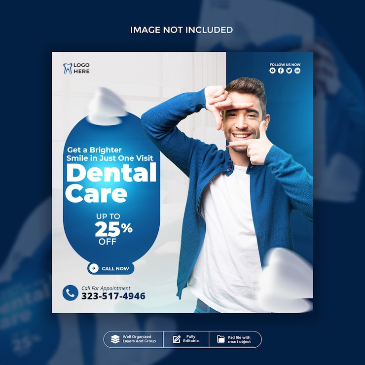 PSD clínica dentária tomar acre seus dentes modelo de postagem de mídia social