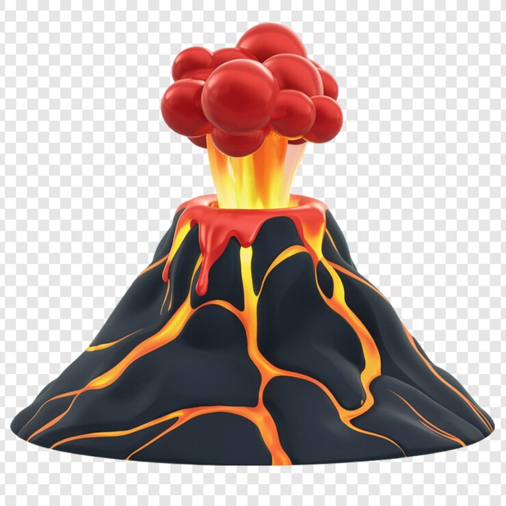 PSD clip art 3d gunung berapi diisolasi pada latar belakang transparan