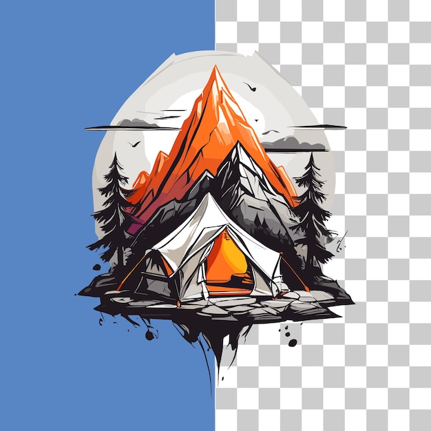 PSD clip art illustration de camping dans une zone de montagne conception d'autocollant de logo de la communauté.