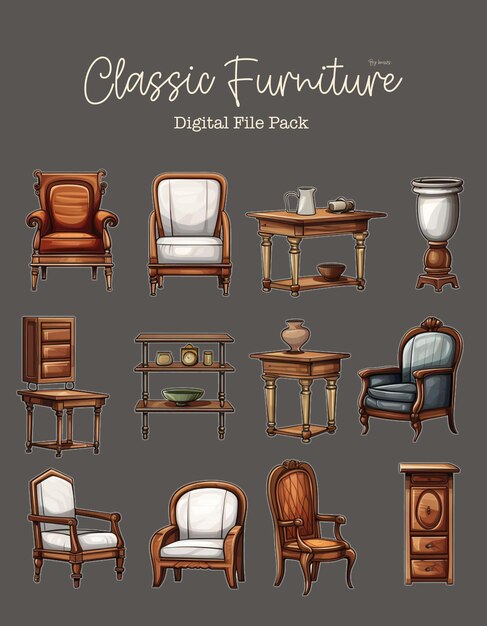 PSD clip_art_set_of_classic_furniture_white_backgroundtile