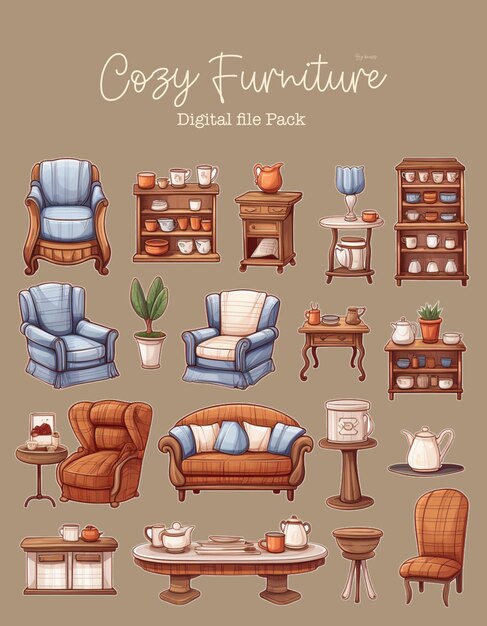 PSD clip_art_set_of_cozy_furniture_white_background fliesen