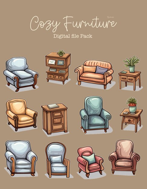 PSD clip_art_set_of_cozy_furniture_white_backgroundtile