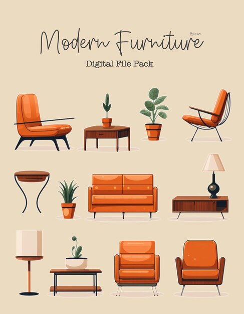 PSD clip_art_set_of_modern_furniture_white_background carreaux