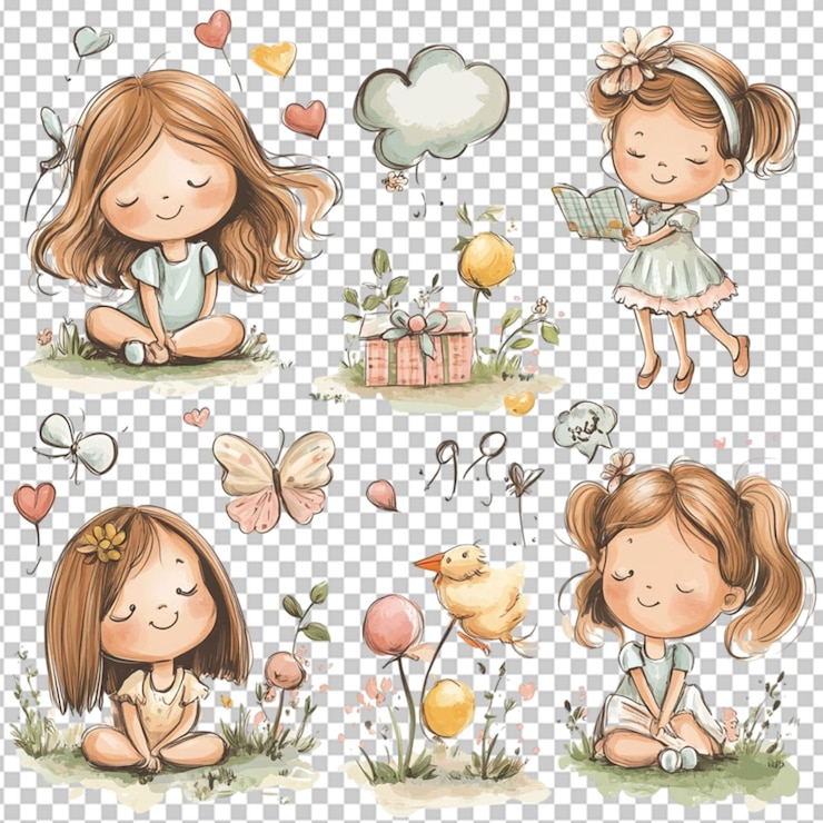 PSD clipart 300dpi 4000 píxeles niña linda en un fondo transparente