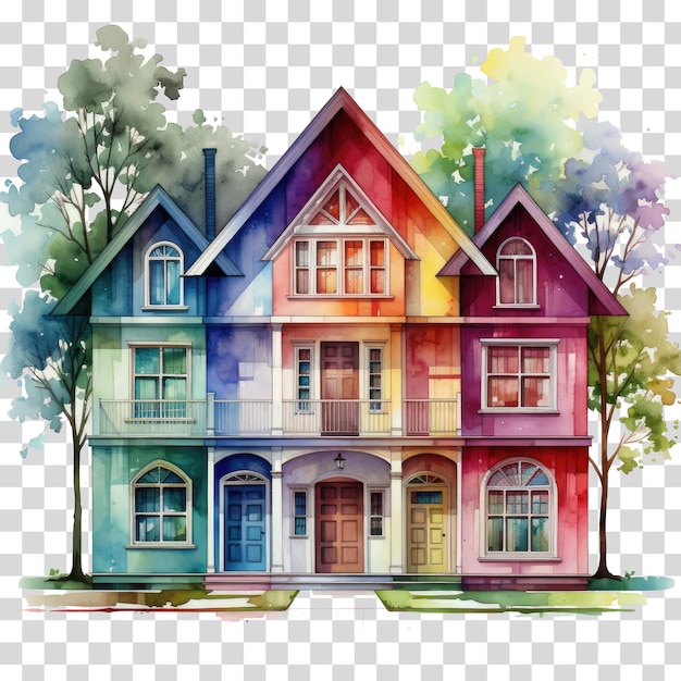 PSD clipart d'aquarelle de maison sur une illustration vectorielle à fond transparent