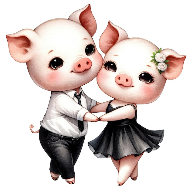 PSD clipart de cerdo de pareja encantadora linda acuarela