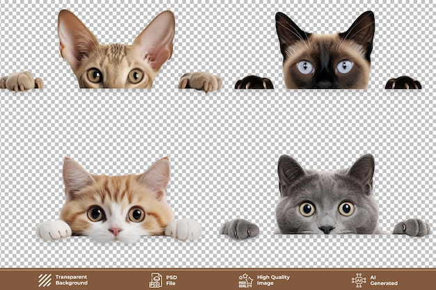 PSD clipart de gatos espiando em fundo transparente