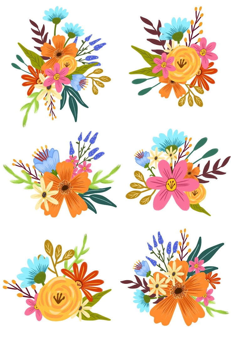 PSD clipart de variados arranjos florais ilustração elemento gráfico de primavera