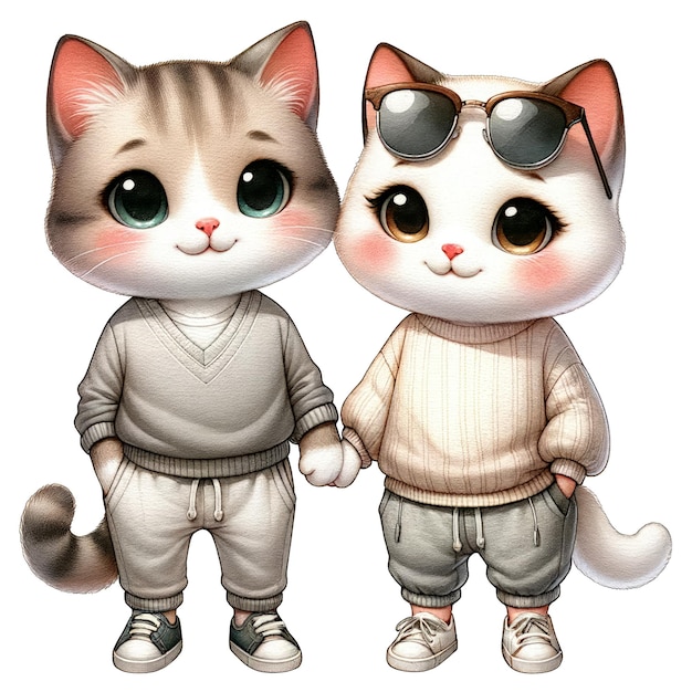 Clipart di gatti di coppia adorabile carina dell'acquerello