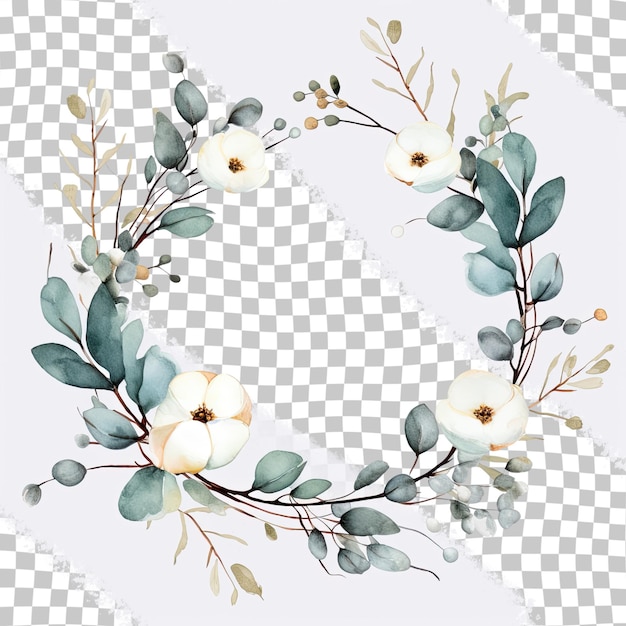 PSD clipart de eucalipto con flores de invierno en un fondo transparente uso para tarjetas de invitaciones