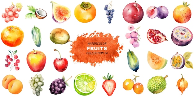 Clipart de fruits frais peints à l'aquarelle isolé sur un fond transparent