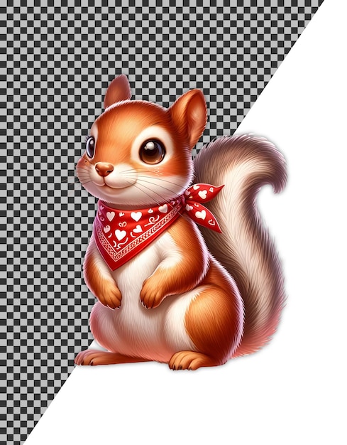 Clipart de ilustración de libro infantil de ardilla linda con pañuelo rojo con corazones blancos