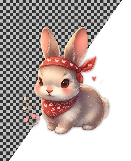 PSD clipart de ilustración de libro infantil de conejito lindo con pañuelo rojo con corazones blancos